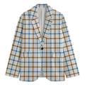 Blue And Brown Tattersall Pattern Print Men's Cotton Blazer