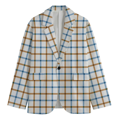 Blue And Brown Tattersall Pattern Print Men's Cotton Blazer