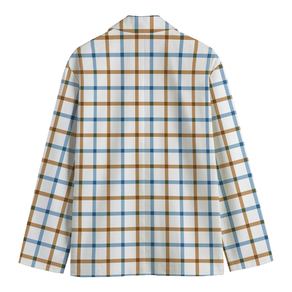 Blue And Brown Tattersall Pattern Print Men's Cotton Blazer