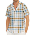 Blue And Brown Tattersall Pattern Print Men's Deep V-Neck Shirt