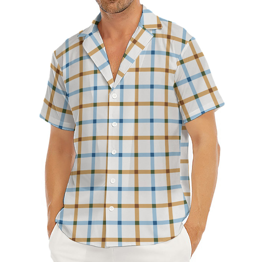 Blue And Brown Tattersall Pattern Print Men's Deep V-Neck Shirt