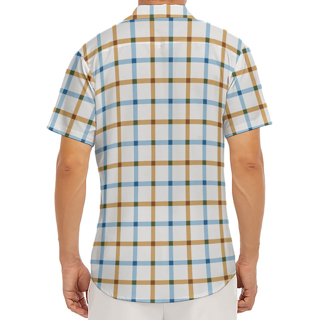 Blue And Brown Tattersall Pattern Print Men's Deep V-Neck Shirt