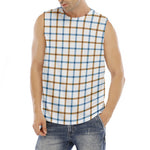 Blue And Brown Tattersall Pattern Print Men's Fitness Tank Top