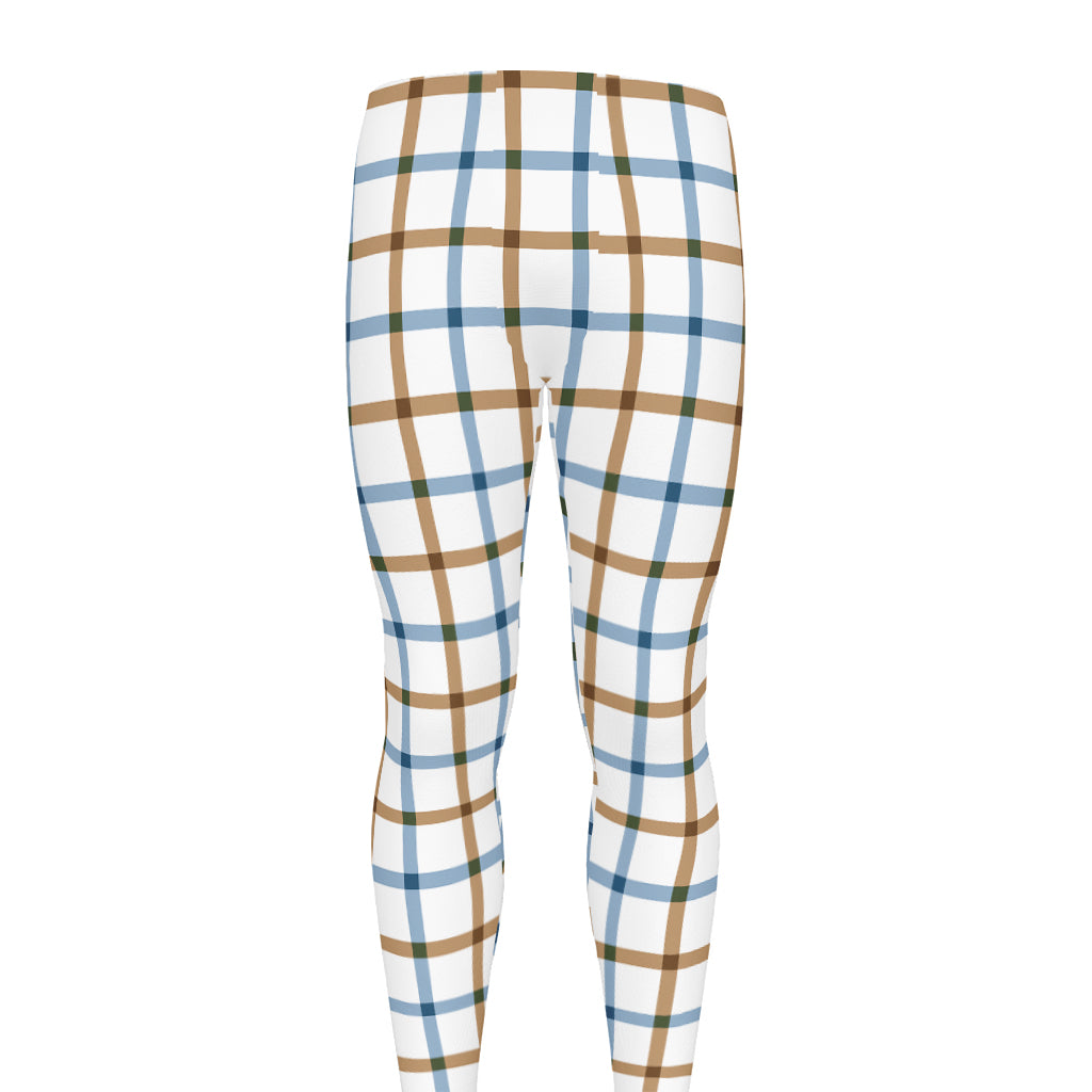 Blue And Brown Tattersall Pattern Print Men's leggings