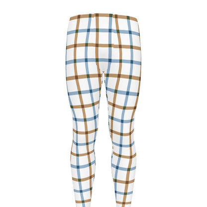 Blue And Brown Tattersall Pattern Print Men's leggings
