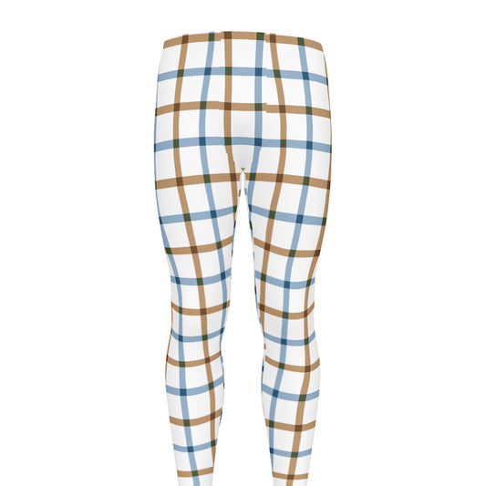 Blue And Brown Tattersall Pattern Print Men's leggings