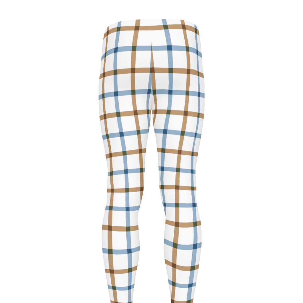 Blue And Brown Tattersall Pattern Print Men's leggings