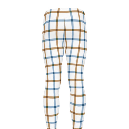 Blue And Brown Tattersall Pattern Print Men's leggings