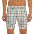 Blue And Brown Tattersall Pattern Print Men's Long Boxer Briefs