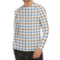 Blue And Brown Tattersall Pattern Print Men's Long Sleeve Rash Guard
