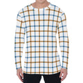 Blue And Brown Tattersall Pattern Print Men's Long Sleeve T-Shirt