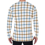 Blue And Brown Tattersall Pattern Print Men's Long Sleeve T-Shirt