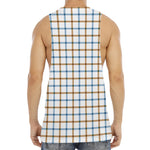 Blue And Brown Tattersall Pattern Print Men's Muscle Tank Top