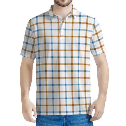 Blue And Brown Tattersall Pattern Print Men's Polo Shirt