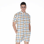 Blue And Brown Tattersall Pattern Print Men's Rompers