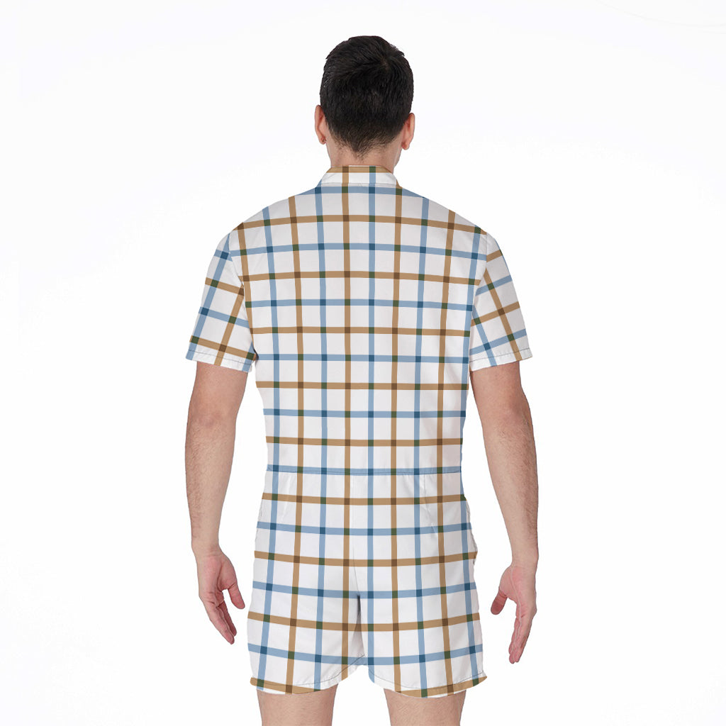 Blue And Brown Tattersall Pattern Print Men's Rompers