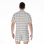 Blue And Brown Tattersall Pattern Print Men's Rompers