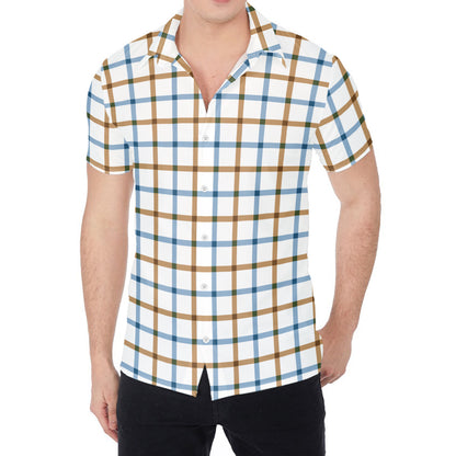 Blue And Brown Tattersall Pattern Print Men's Shirt