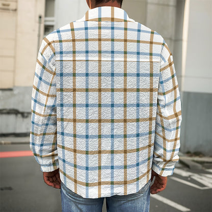 Blue And Brown Tattersall Pattern Print Men's Shirt Jacket