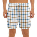 Blue And Brown Tattersall Pattern Print Men's Split Running Shorts