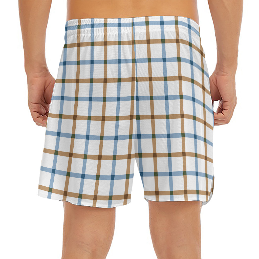 Blue And Brown Tattersall Pattern Print Men's Split Running Shorts