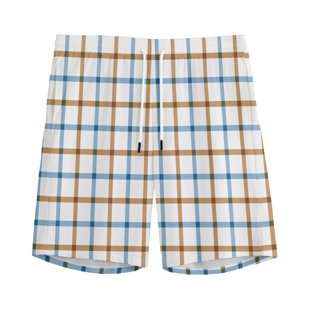 Blue And Brown Tattersall Pattern Print Men's Sports Shorts
