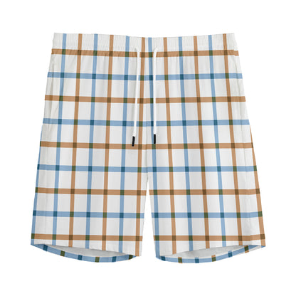 Blue And Brown Tattersall Pattern Print Men's Sports Shorts