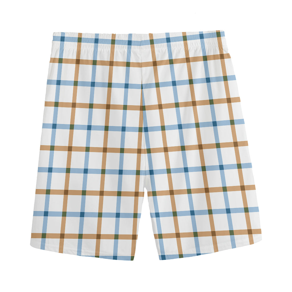 Blue And Brown Tattersall Pattern Print Men's Sports Shorts