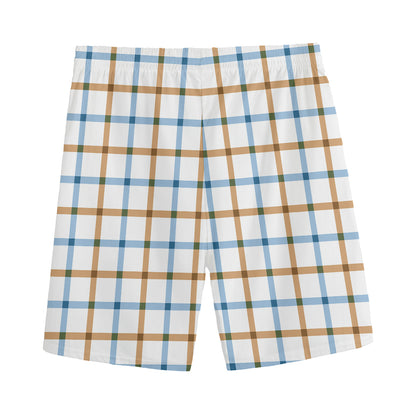 Blue And Brown Tattersall Pattern Print Men's Sports Shorts