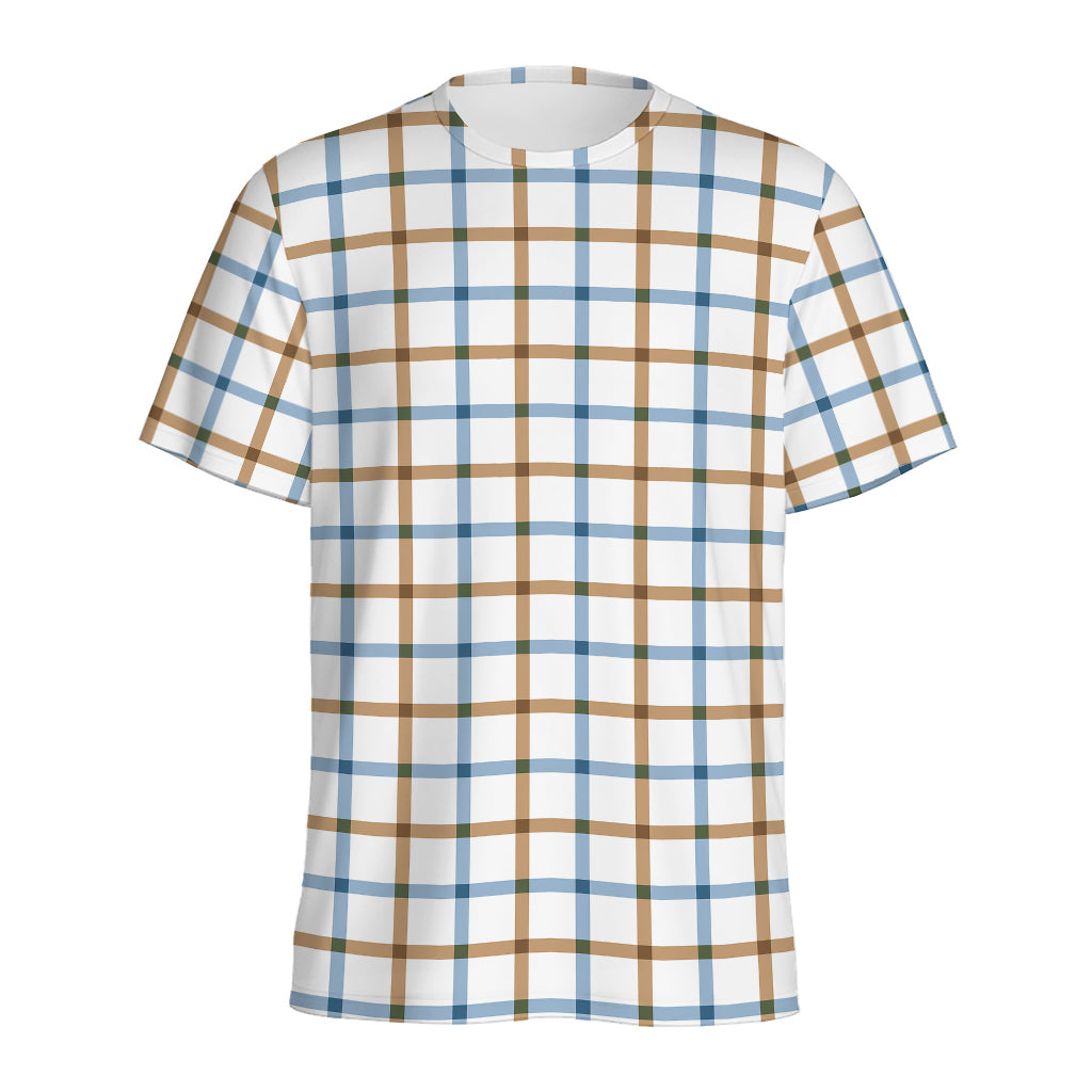 Blue And Brown Tattersall Pattern Print Men's Sports T-Shirt