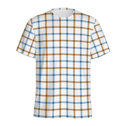 Blue And Brown Tattersall Pattern Print Men's Sports T-Shirt