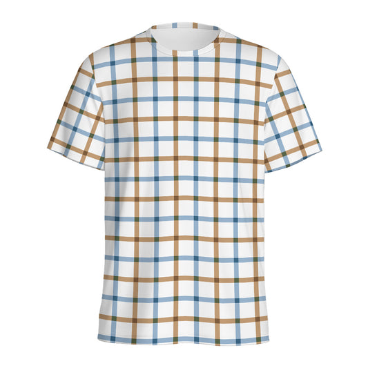 Blue And Brown Tattersall Pattern Print Men's Sports T-Shirt