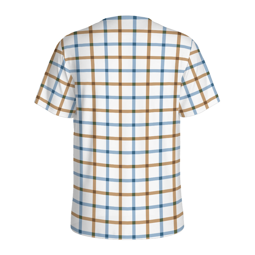 Blue And Brown Tattersall Pattern Print Men's Sports T-Shirt