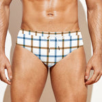 Blue And Brown Tattersall Pattern Print Men's Swim Briefs