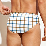 Blue And Brown Tattersall Pattern Print Men's Swim Briefs