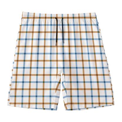 Blue And Brown Tattersall Pattern Print Men's Swim Trunks