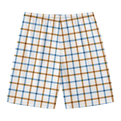 Blue And Brown Tattersall Pattern Print Men's Swim Trunks