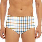 Blue And Brown Tattersall Pattern Print Men's Triangle Swim Briefs