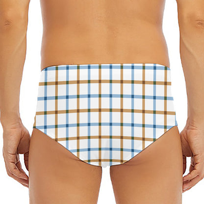Blue And Brown Tattersall Pattern Print Men's Triangle Swim Briefs
