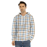 Blue And Brown Tattersall Pattern Print Men's Velvet Pullover Hoodie