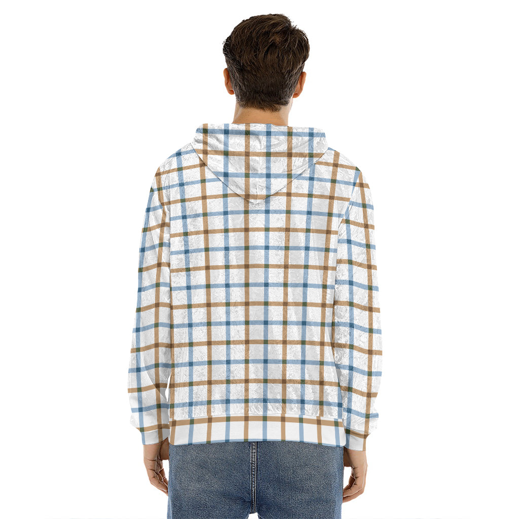 Blue And Brown Tattersall Pattern Print Men's Velvet Pullover Hoodie