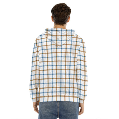 Blue And Brown Tattersall Pattern Print Men's Velvet Pullover Hoodie