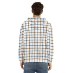 Blue And Brown Tattersall Pattern Print Men's Velvet Pullover Hoodie