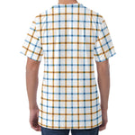 Blue And Brown Tattersall Pattern Print Men's Velvet T-Shirt
