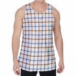 Blue And Brown Tattersall Pattern Print Men's Velvet Tank Top