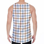 Blue And Brown Tattersall Pattern Print Men's Velvet Tank Top