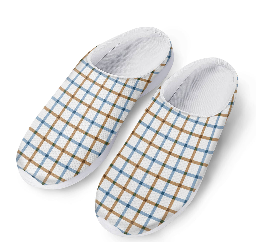 Blue And Brown Tattersall Pattern Print Mesh Casual Shoes