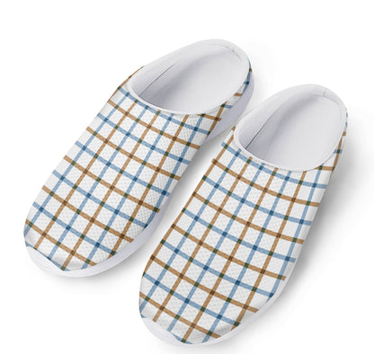 Blue And Brown Tattersall Pattern Print Mesh Casual Shoes
