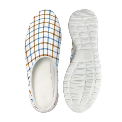 Blue And Brown Tattersall Pattern Print Mesh Casual Shoes