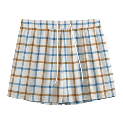 Blue And Brown Tattersall Pattern Print Mesh Shorts